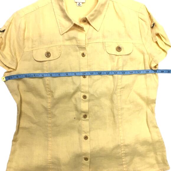 Merona‎ Top 100% Linen Button Front Short Sleeve Camp Shirt Women's M Yellow - Picture 5 of 8